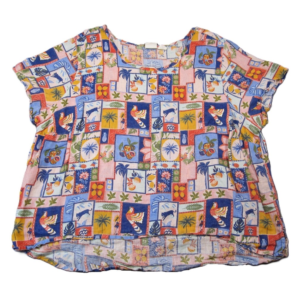 C&C California Linen Shirt 3X‎ Colorful Relaxed Tropical Patchwork Boho Cruise